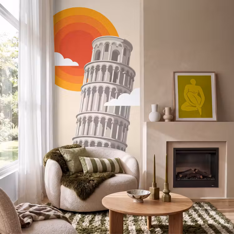Behang - Toren - Pisa - Architectuur - Minimalistisch - Beige — 1