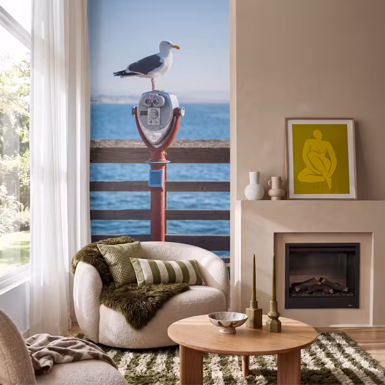 Behang - Vogel - Verrekijker - Kust - Zee - Blauw — 1