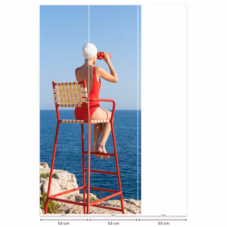 Behang - Vrouw - Zee - Kust - Verrekijker - Rood — 6