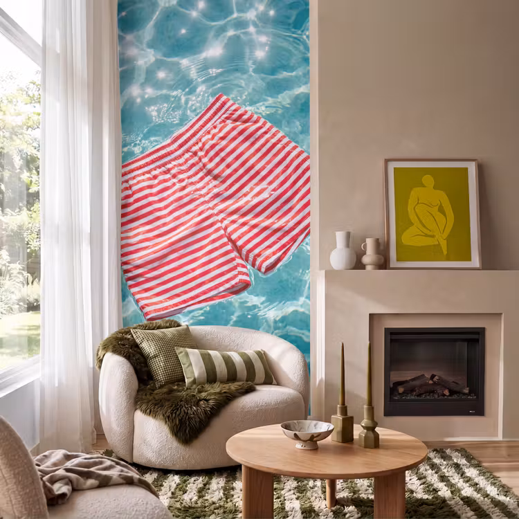 Behang - Zwemkleding - Gestreept - Water - Zomer - Rood-wit — 1