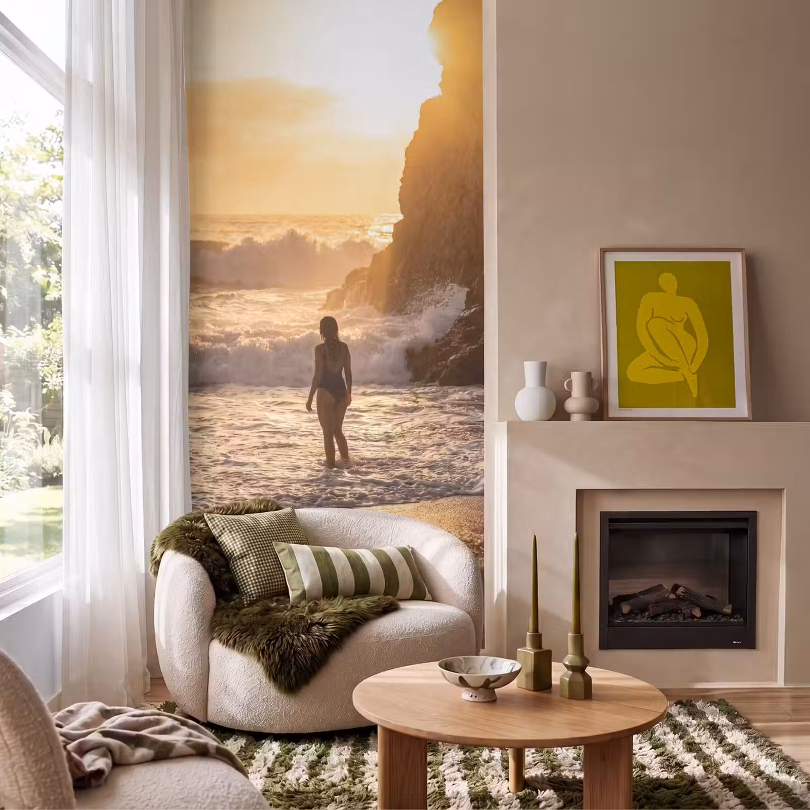 Behang - Mensen - Oceaan - Zonsondergang - Kust - Goud — 1