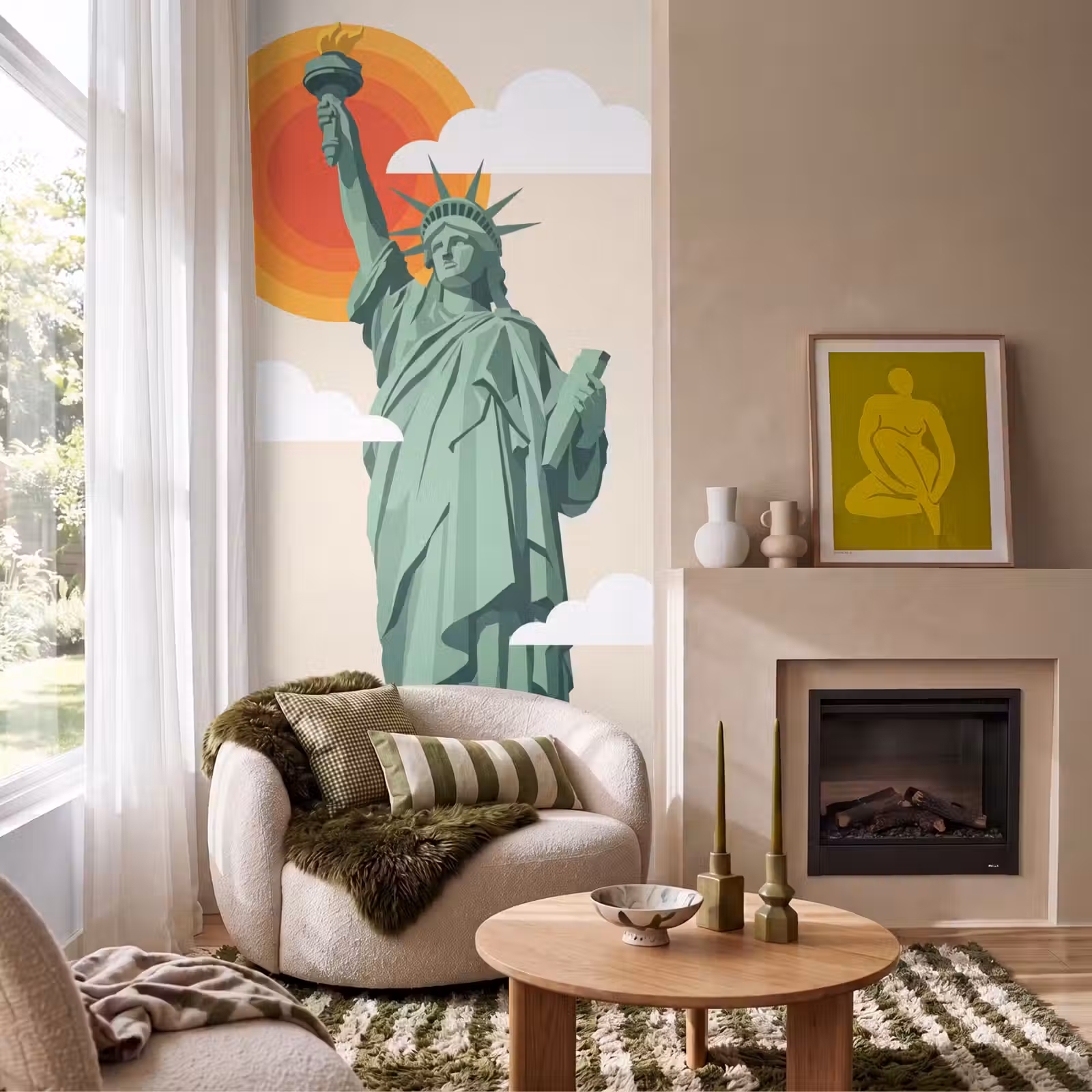Behang - Vrijheidsbeeld - New York - Zon - Modern — 1
