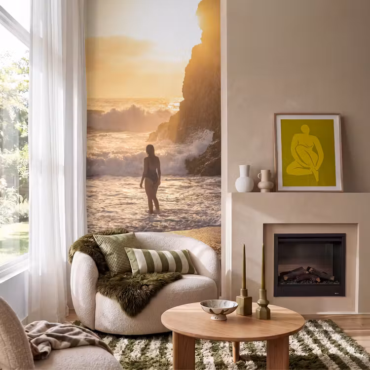 Behang - Mensen - Oceaan - Zonsondergang - Kust - Goud — 1
