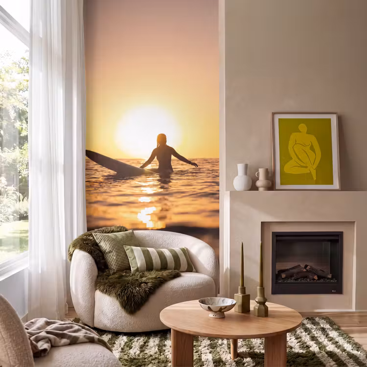 Behang - Persoon - Surfen - Zonsondergang - Zee - Oranje — 1