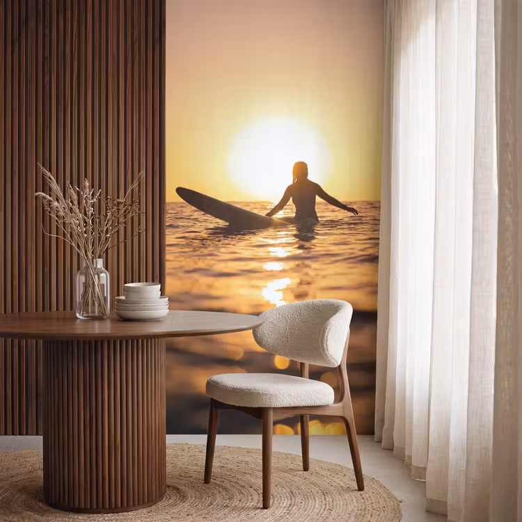 Behang - Persoon - Surfen - Zonsondergang - Zee - Oranje — 4