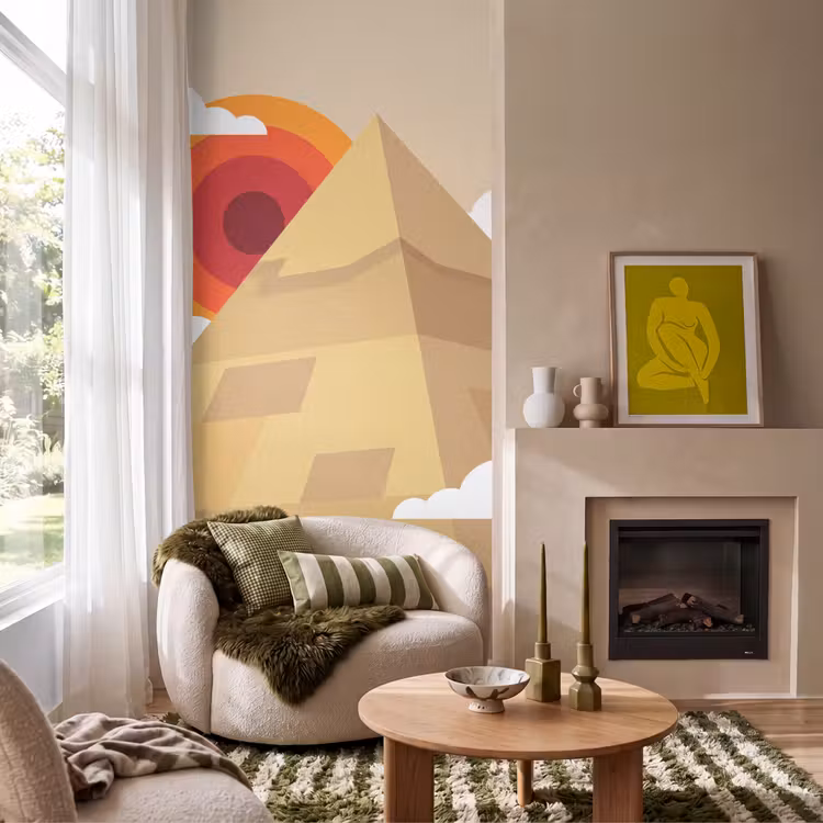 Behang - Piramide - Zon - Woestijn - Modern - Oranje — 1