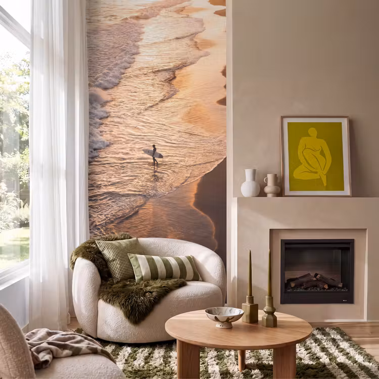 Behang - Surfer - Strand - Zonsondergang - Oceaan - Goud — 1