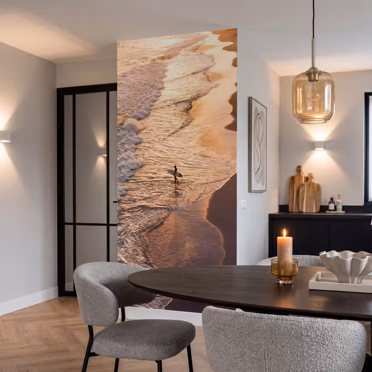 Behang - Surfer - Strand - Zonsondergang - Oceaan - Goud — 5