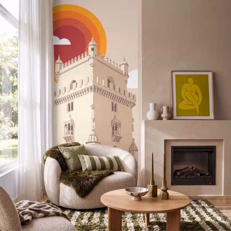 Behang - Toren - Rivier - Architectuur - Modern - Oranje — 1