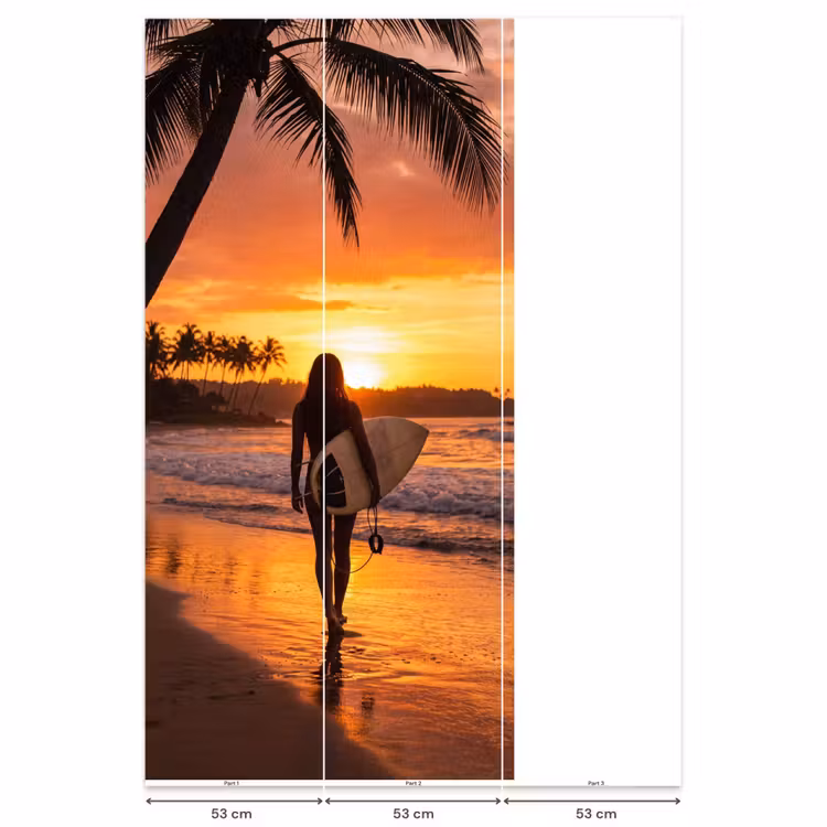 Behang - Vrouw - Surfplank - Strand - Zonsondergang - Oranje — 6