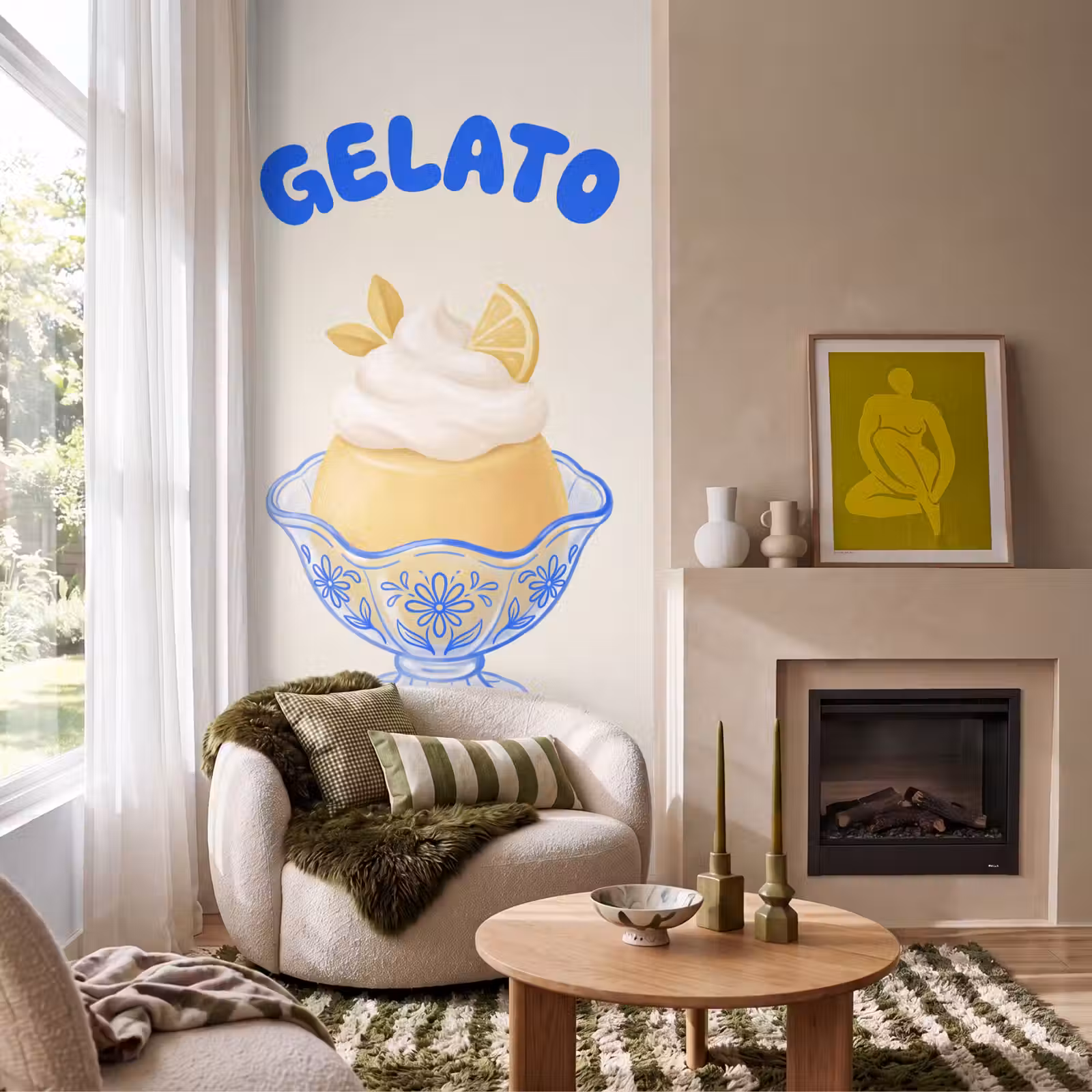 Behang - IJs - Citroen - Illustratie - Geel - Dessert — 1