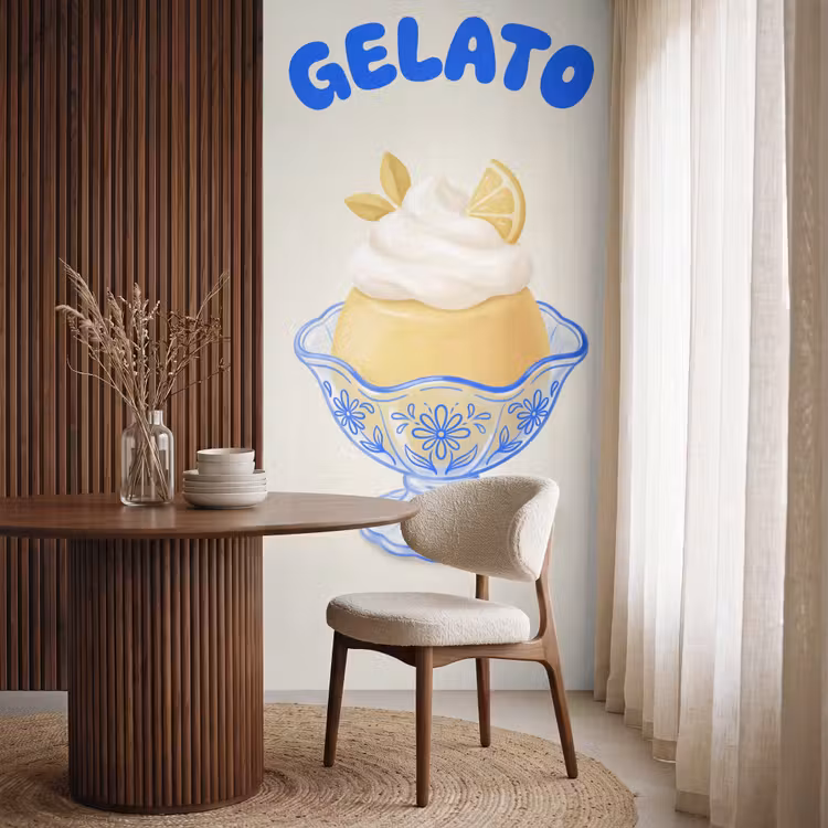 Behang - IJs - Citroen - Illustratie - Geel - Dessert — 4