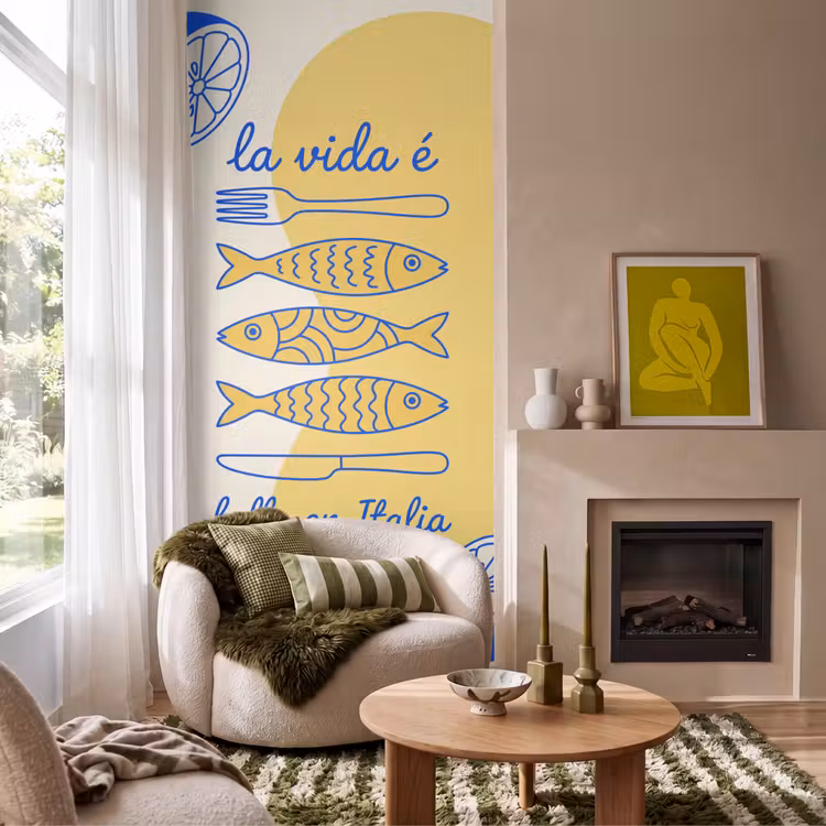 Behang - Italië - Eten - Citroen - Vis - Grafisch — 1