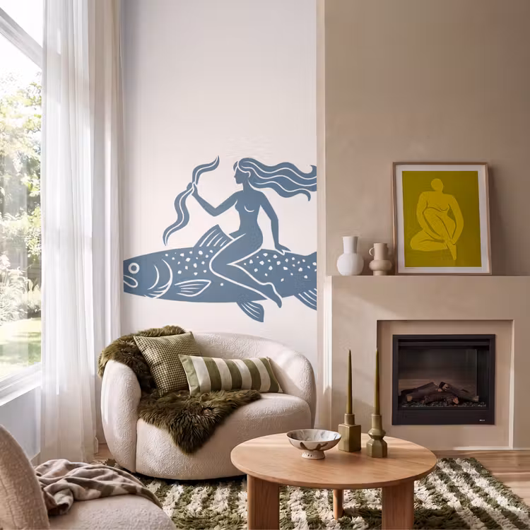 Behang - Vrouw - Vis - Fantasie - Abstract - Blauw — 1