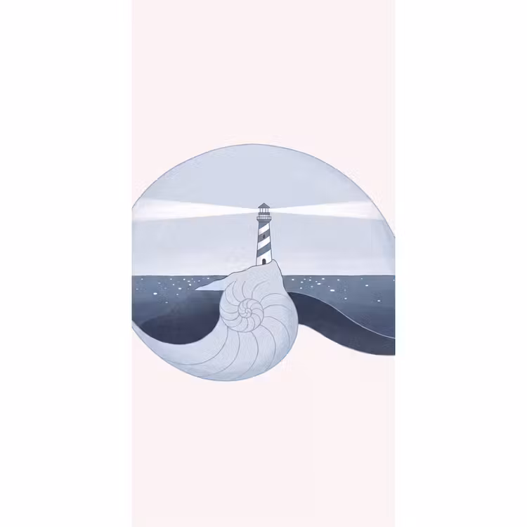 Behang - Vuurtoren - Zee - Schelp - Abstract - Blauw — 2