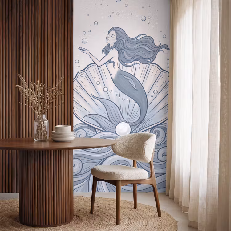 Behang - Zeemeermin - Schelp - Zee - Fantasie - Blauw — 4