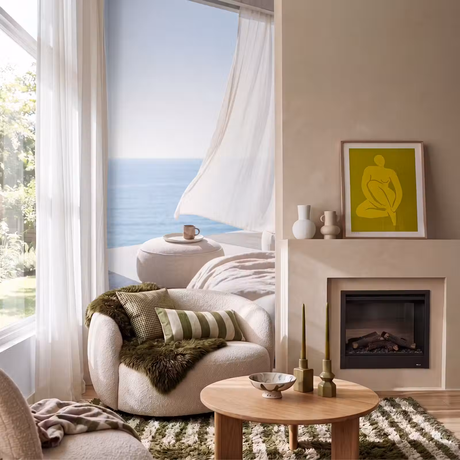 Behang - Interieur - Zeezicht - Modern - Rust - Beige — 1