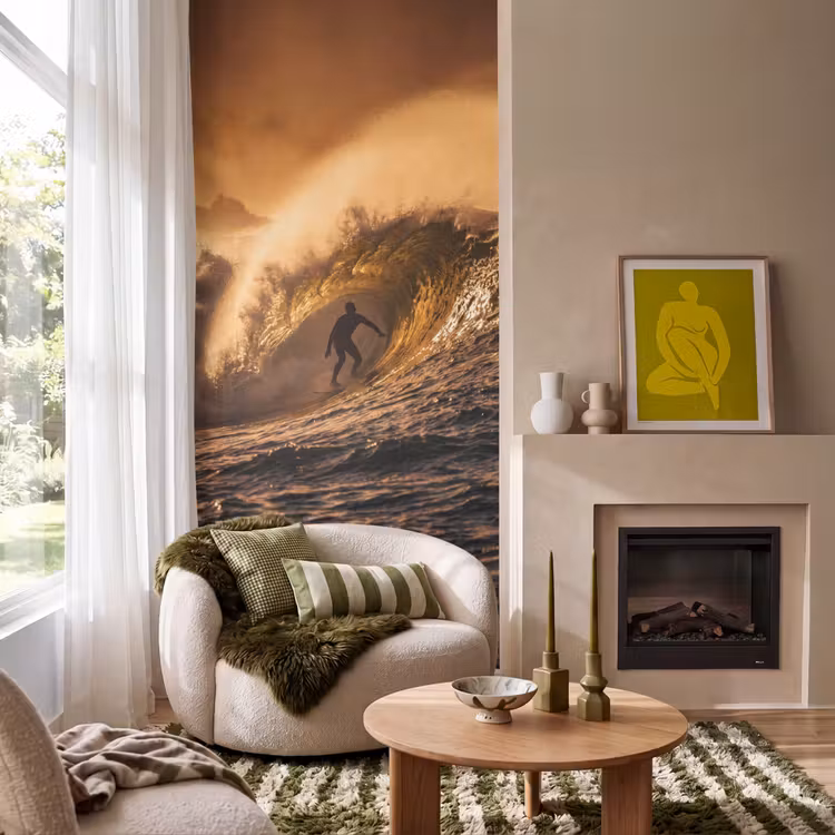 Behang - Surfer - Golf - Oceaan - Sport - Oranje — 1