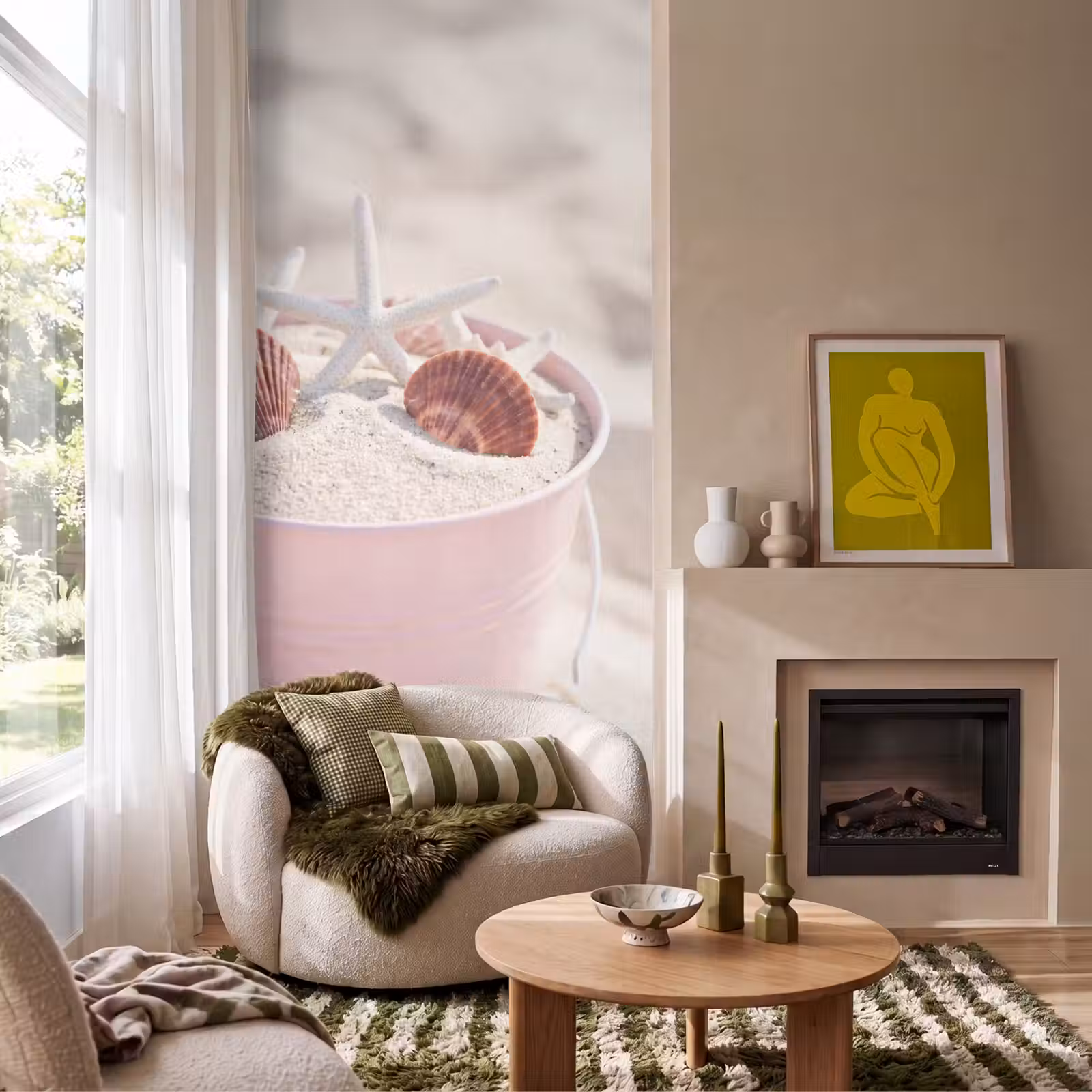 Behang - Strand - Schelpen - Zomer - Roze - Decoratie — 1