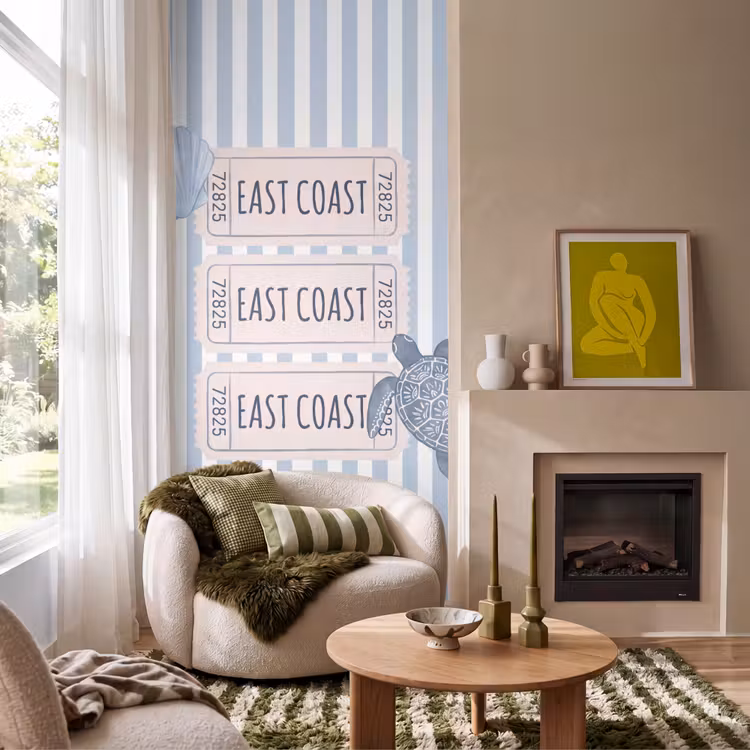 Behang - Schelp - Oceaan - Kust - Blauw - Illustratie — 1