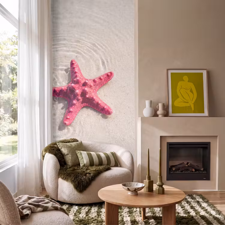 Behang - Zeeleven - Zeester - Strand - Roze - Water — 1