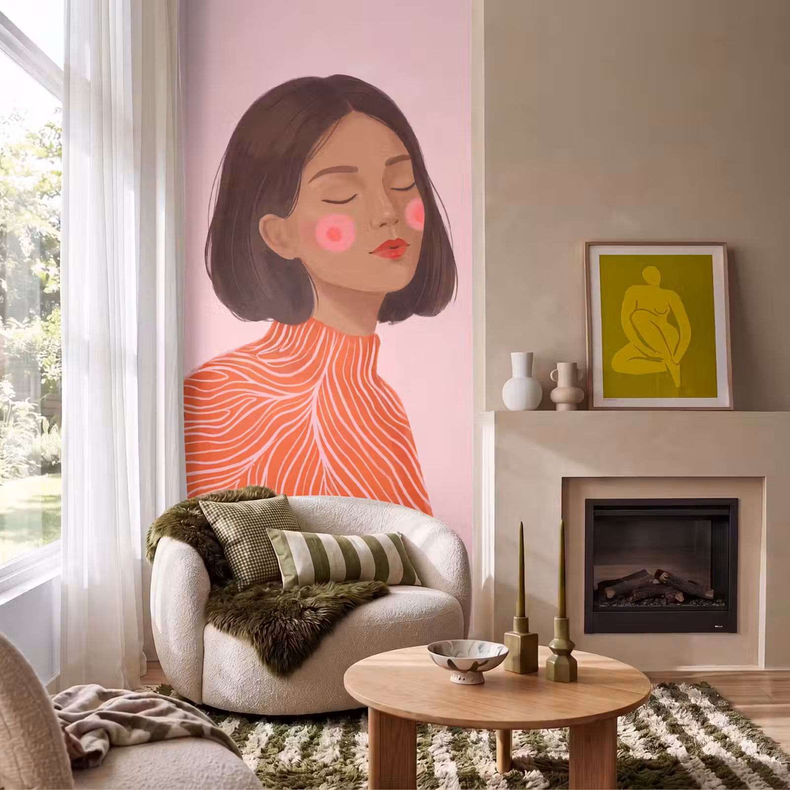 Behang - Vrouw - Portret - Modern - Kunst - Roze — 1