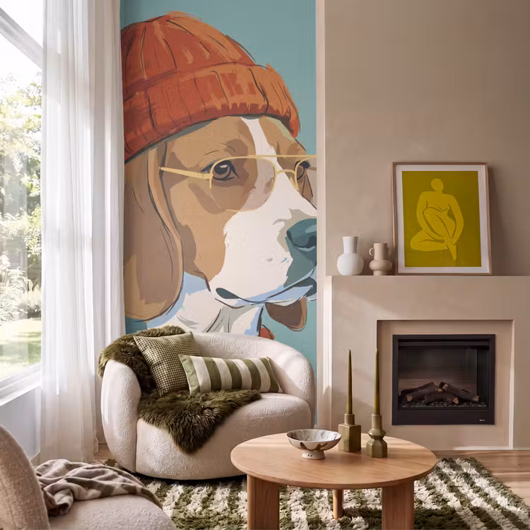 Behang - Hond - Beanie - Zonnebril - Dieren - Modern — 1