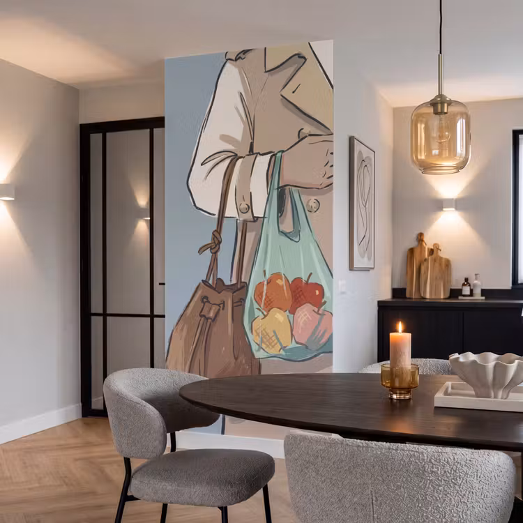 Behang - Mensen - Boodschappen - Stadsleven - Modern - Kleurrijk — 5