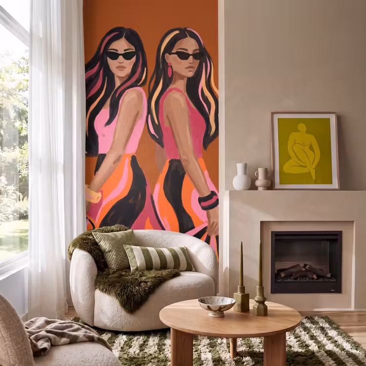 Behang - Mensen - Duo - Mode - Illustratie - Kleurrijk — 1