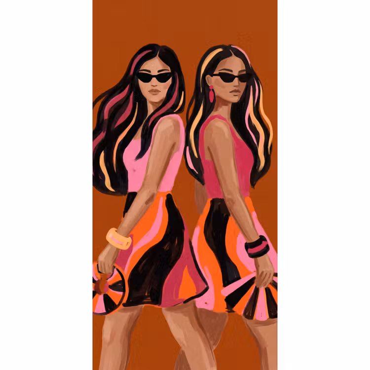 Behang - Mensen - Duo - Mode - Illustratie - Kleurrijk — 2
