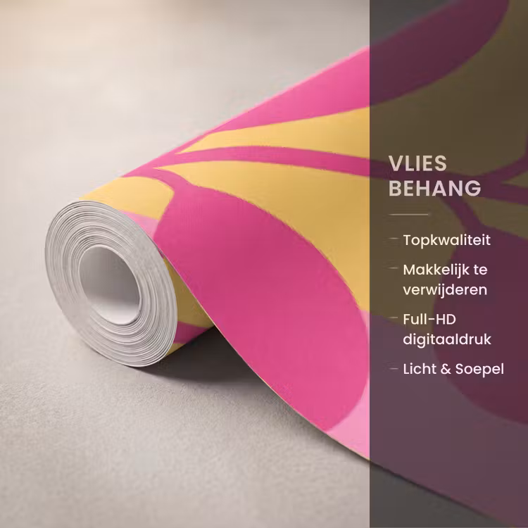Behang - Natuur - Bladeren - Abstract - Roze - Geel — 3