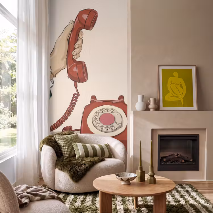 Behang - Telefoon - Hand - Vintage - Communicatie - Rood — 1
