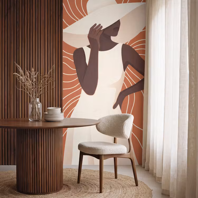 Behang - Vrouw - Hoed - Portret - Modern - Beige — 4