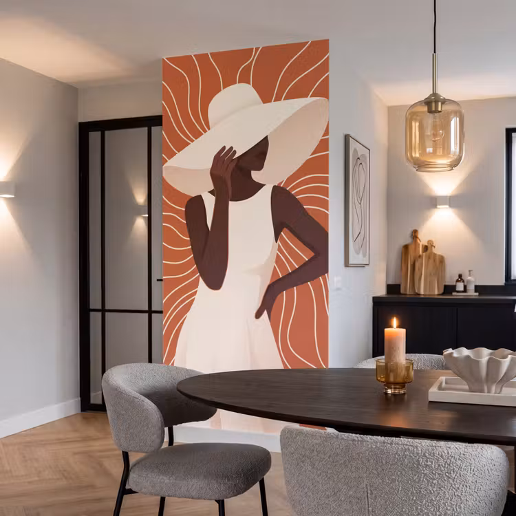 Behang - Vrouw - Hoed - Portret - Modern - Beige — 5