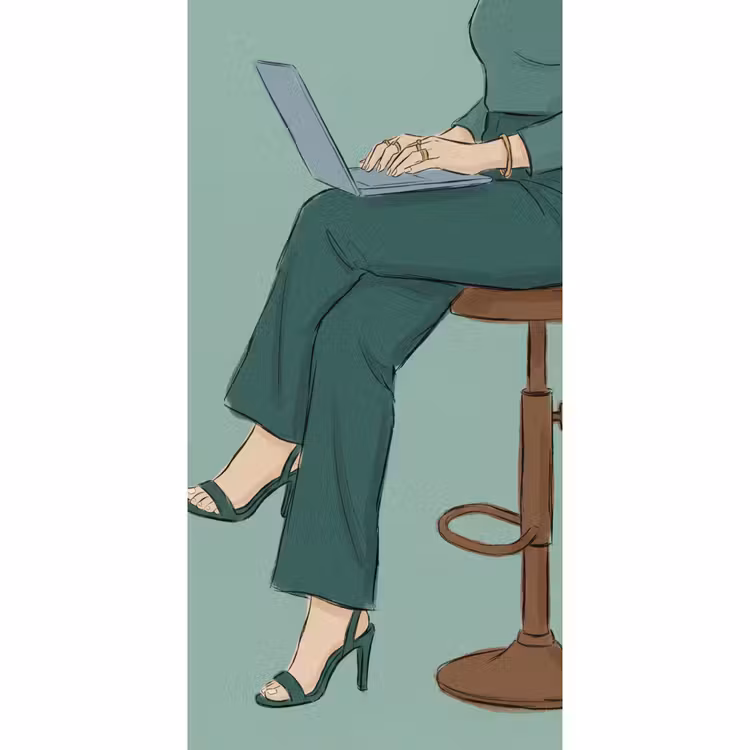 Behang - Vrouw - Laptop - Zittend - Illustratie - Groen — 2