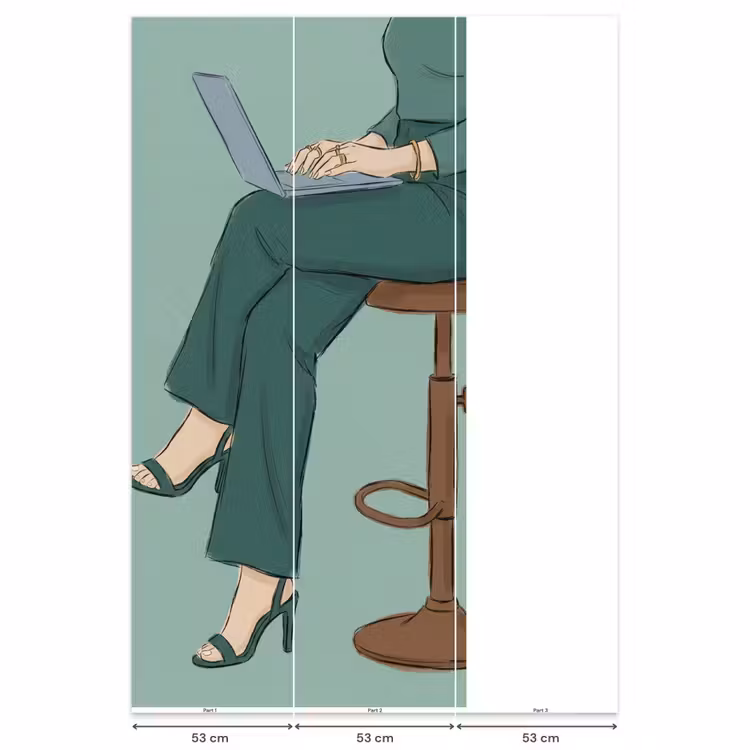 Behang - Vrouw - Laptop - Zittend - Illustratie - Groen — 6