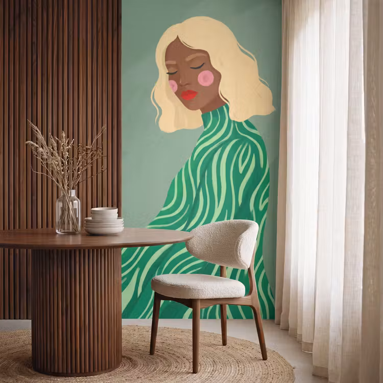 Behang - Vrouw - Portret - Illustratie - Modern - Groen — 4