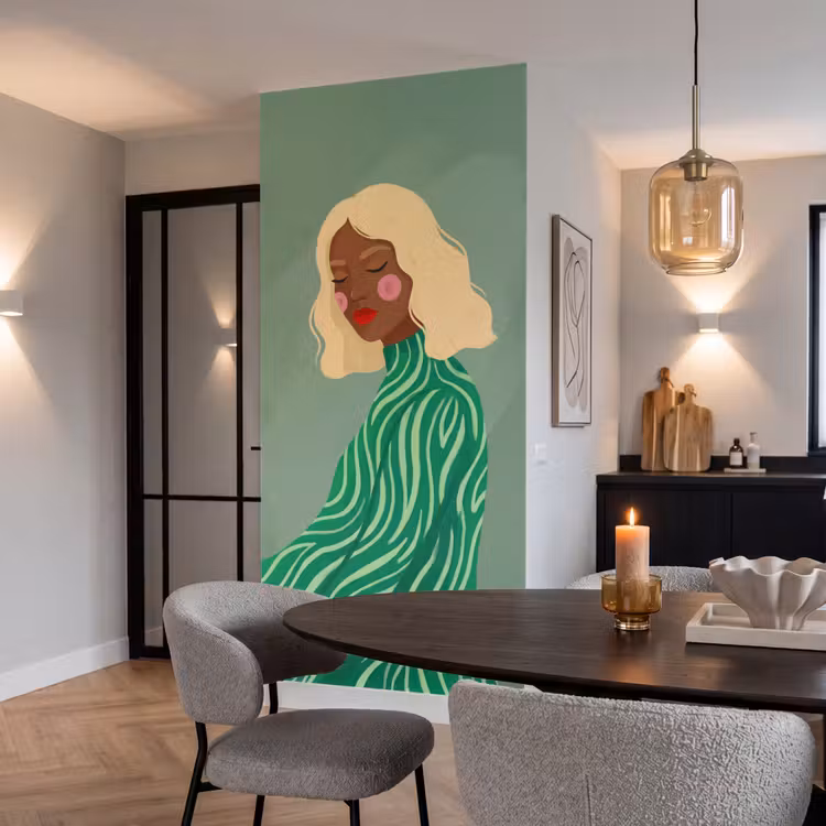 Behang - Vrouw - Portret - Illustratie - Modern - Groen — 5