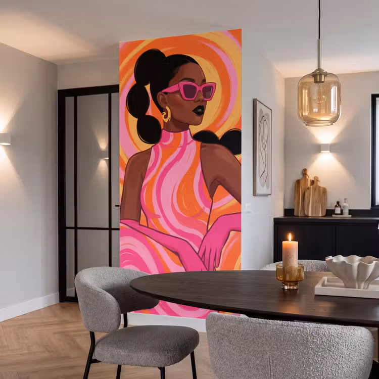 Behang - Vrouw - Portret - Kunst - Abstract - Roze — 5