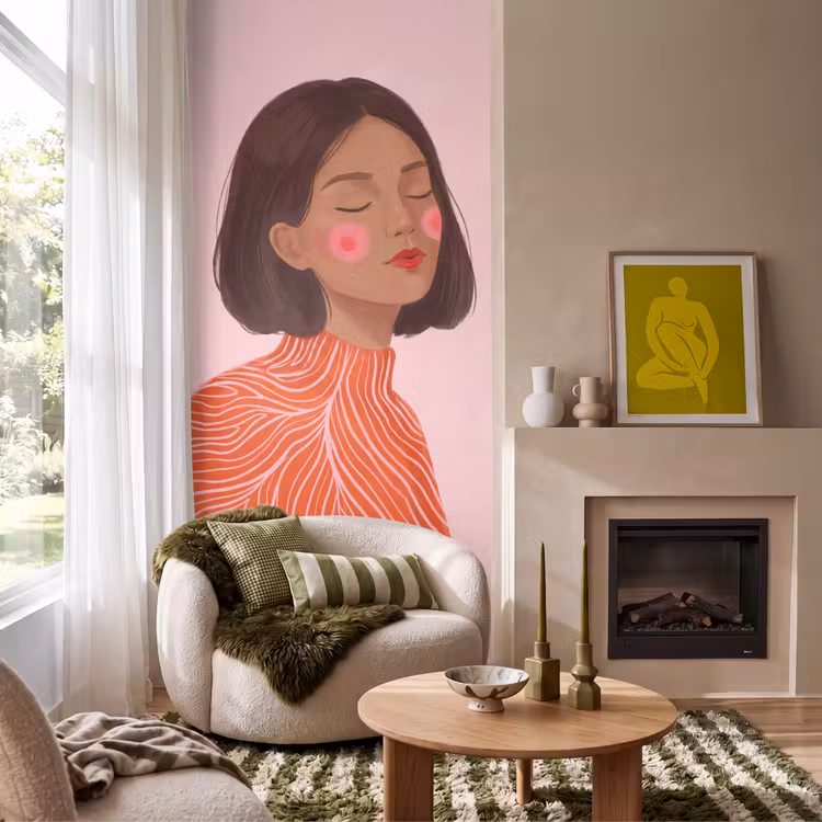 Behang - Vrouw - Portret - Modern - Kunst - Roze — 1