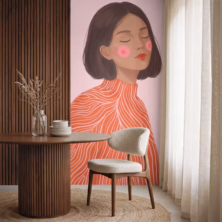 Behang - Vrouw - Portret - Modern - Kunst - Roze — 4