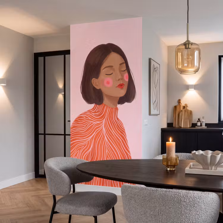 Behang - Vrouw - Portret - Modern - Kunst - Roze — 5