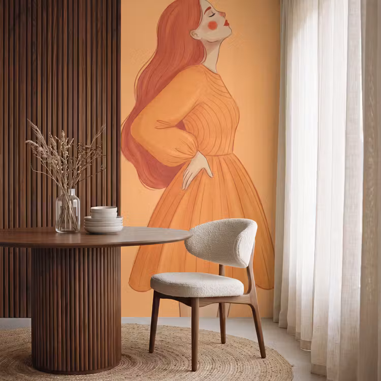 Behang - Vrouw - Profiel - Mensen - Modern - Oranje — 4