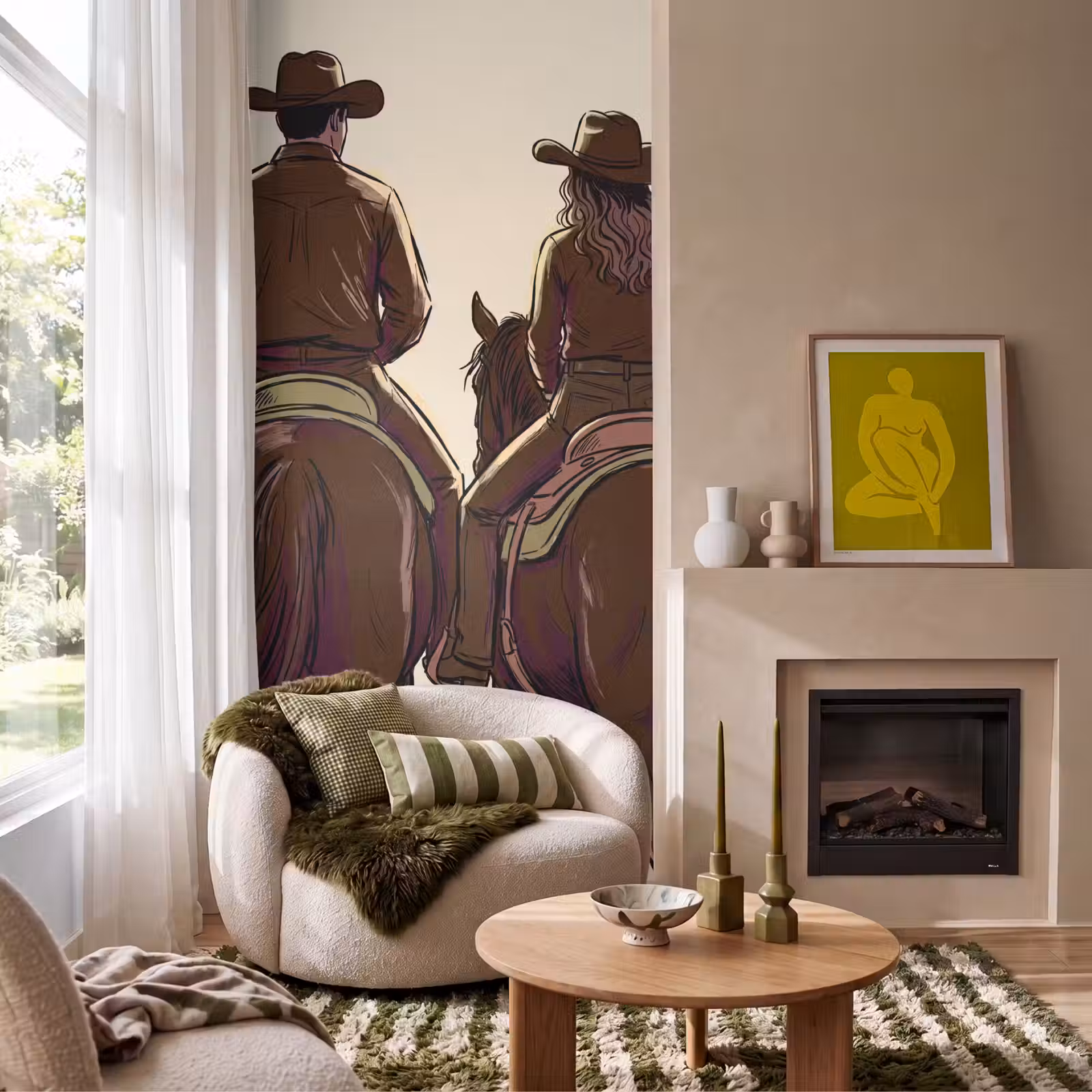 Behang - Mensen - Ruiters - Western - Illustratie - Bruin — 1
