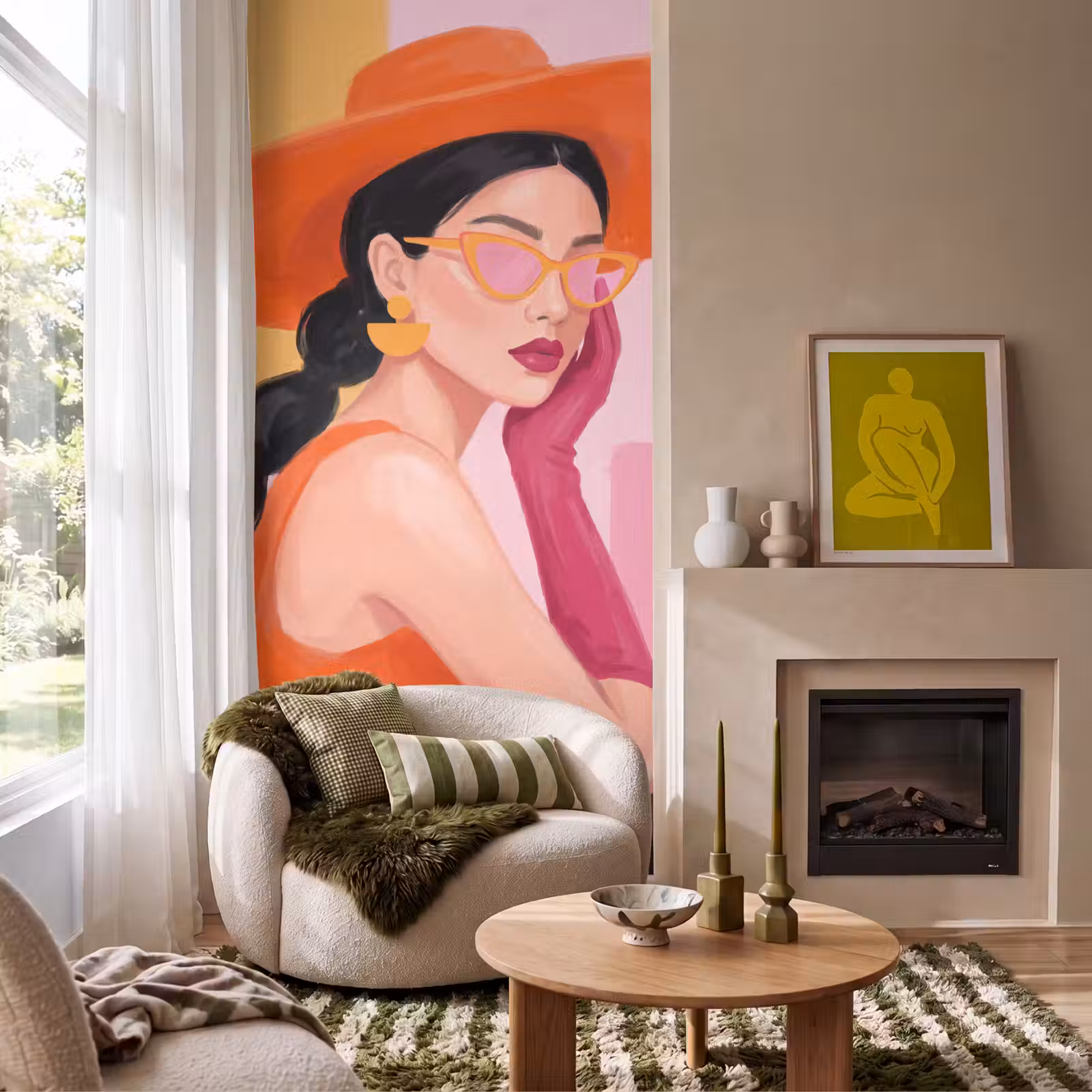 Behang - Vrouw - Hoed - Mode - Modern - Oranje — 1