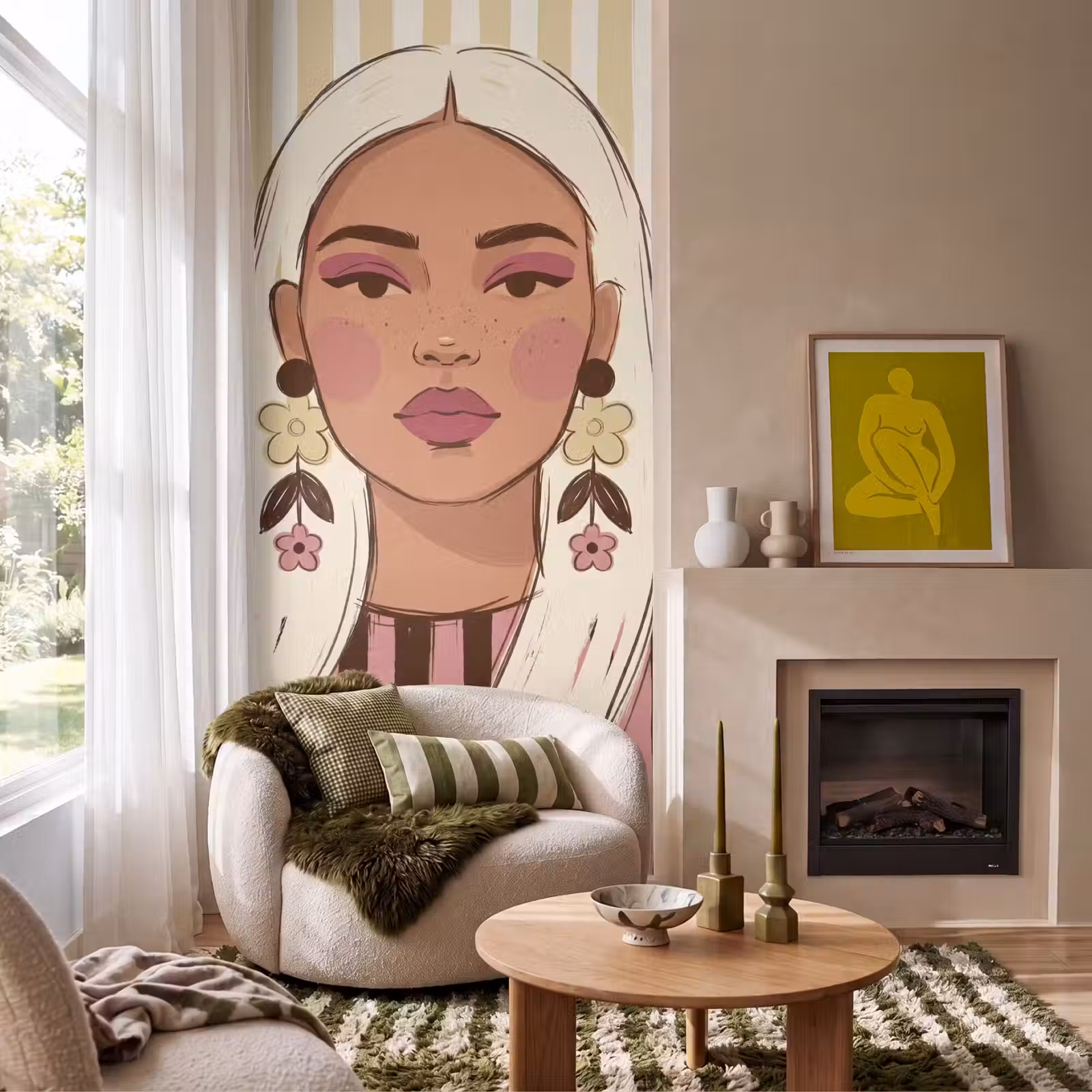 Behang - Vrouw - Portret - Illustratie - Modern - Roze — 1