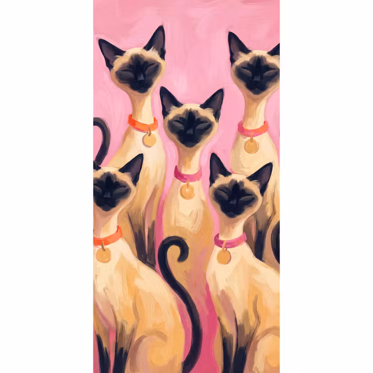 Behang - Kat - Groep - Dieren - Modern - Roze — 2