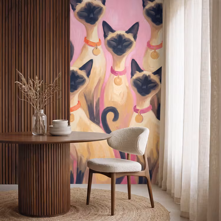Behang - Kat - Groep - Dieren - Modern - Roze — 4
