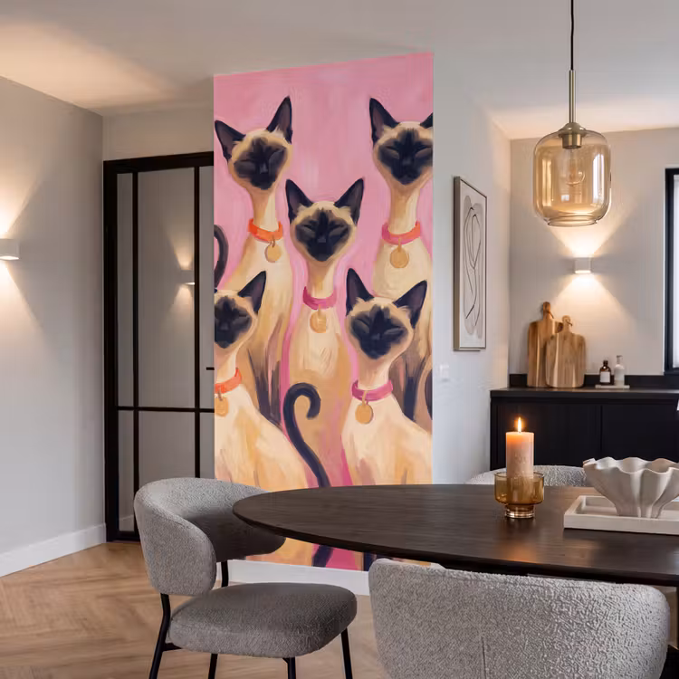 Behang - Kat - Groep - Dieren - Modern - Roze — 5