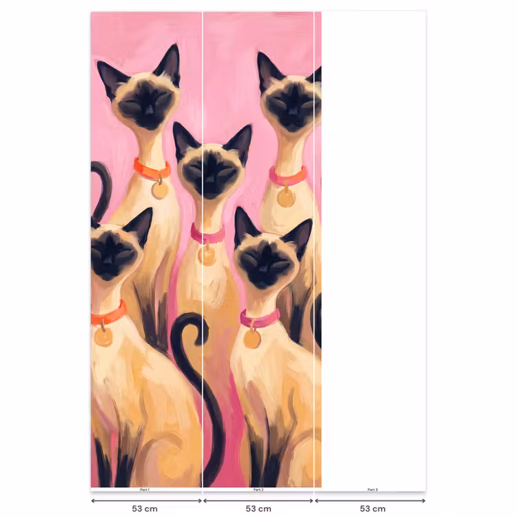 Behang - Kat - Groep - Dieren - Modern - Roze — 6